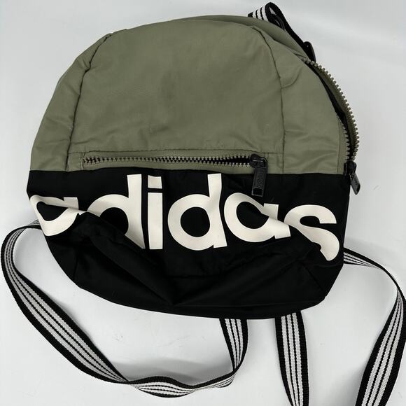 Adidas Linear Mini Backpack Small Travel Bag Olive Green/Black Adjustable Staps - Picture 2 of 9